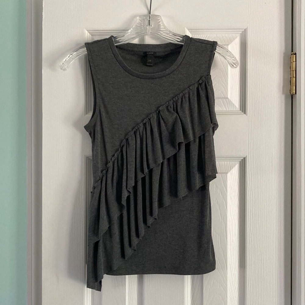 J Crew grey ruffle tank